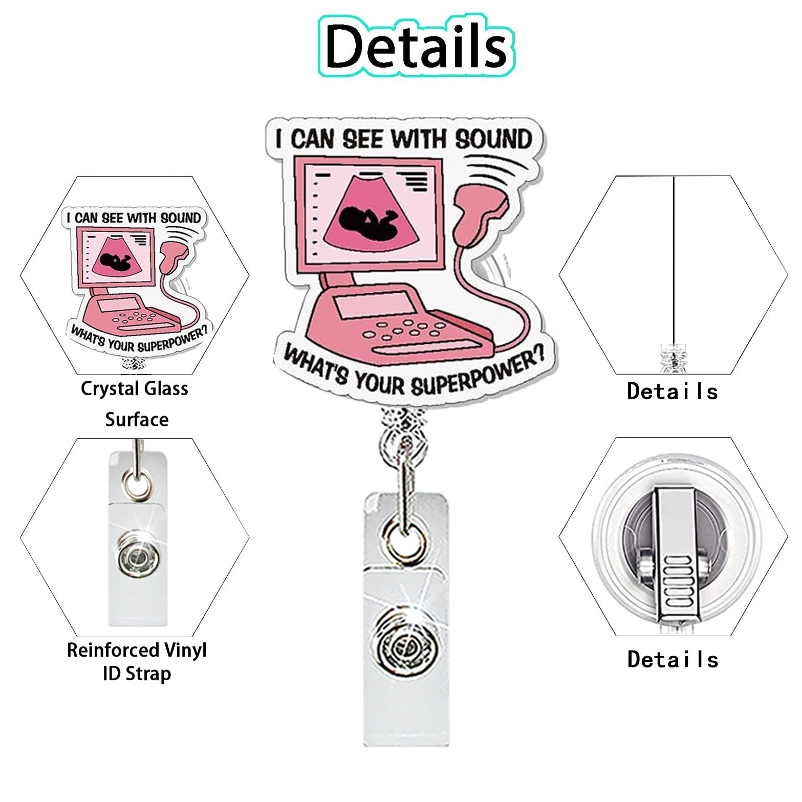 Wholesale Acrylic Retractable Badge Reel with Doctor Nurse Cartoon Design for Clinic Use