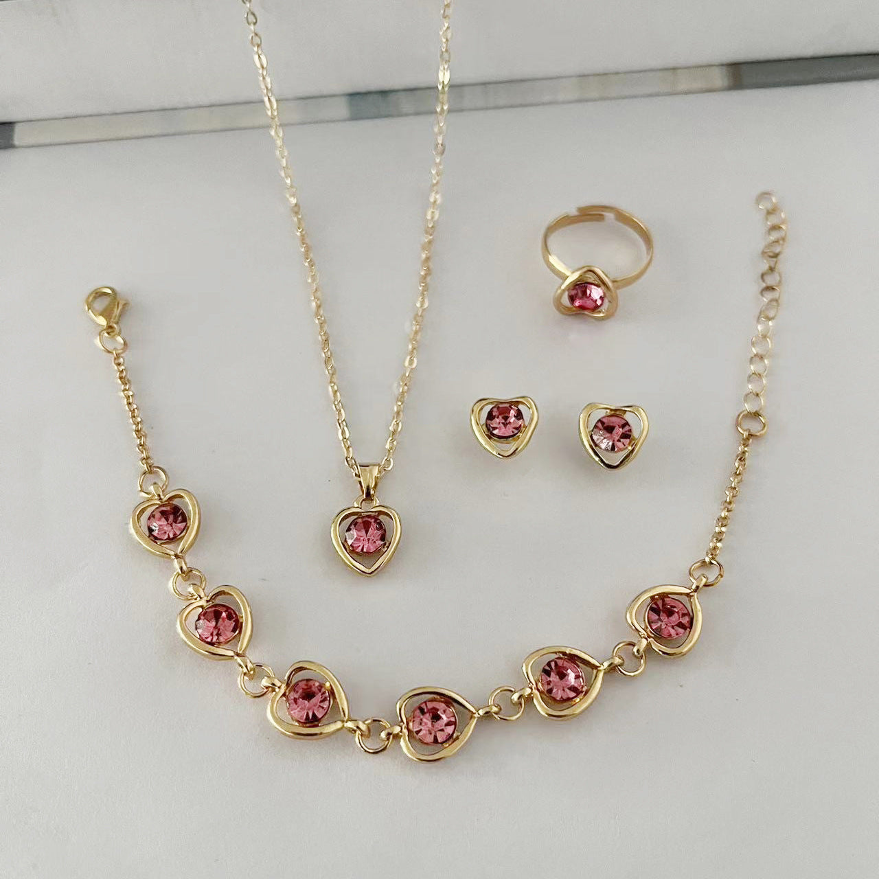 Wholesale Hollow Heart Color Diamond Earrings Necklaces Jewelry Set ACC-NE-AnHe008