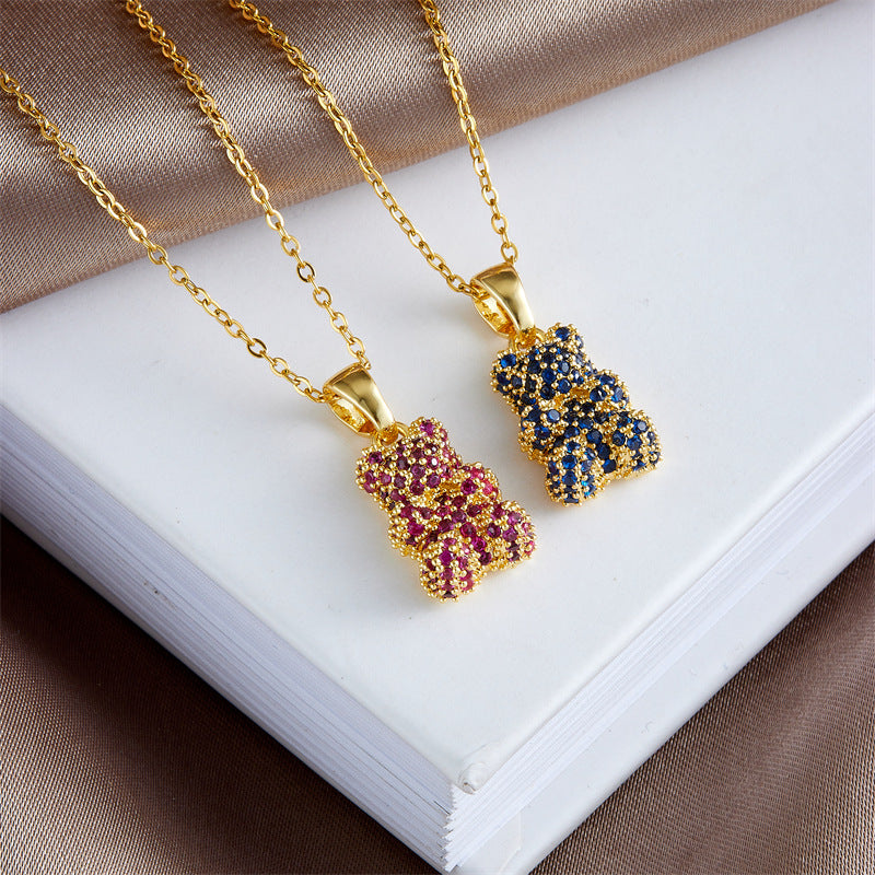 Wholesale  colorful bear necklace female niche design clavicle chain