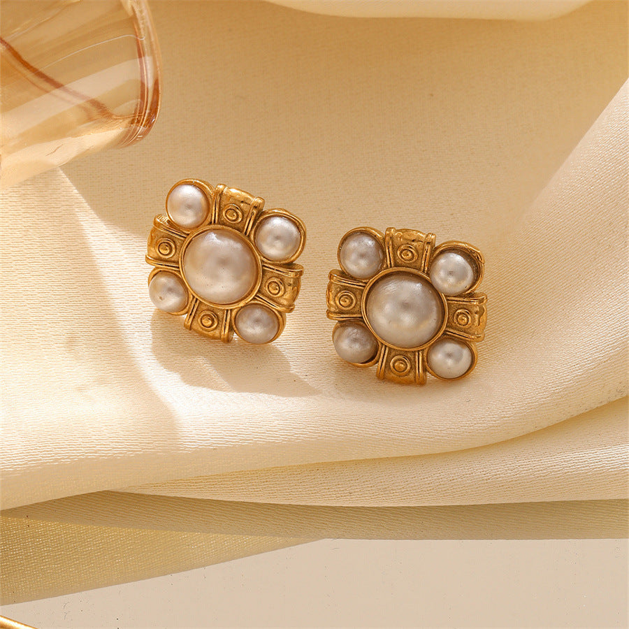Wholesale Vintage Pearl Earrings Zircon C-Shaped Earrings ACC-ES-TaiYu002