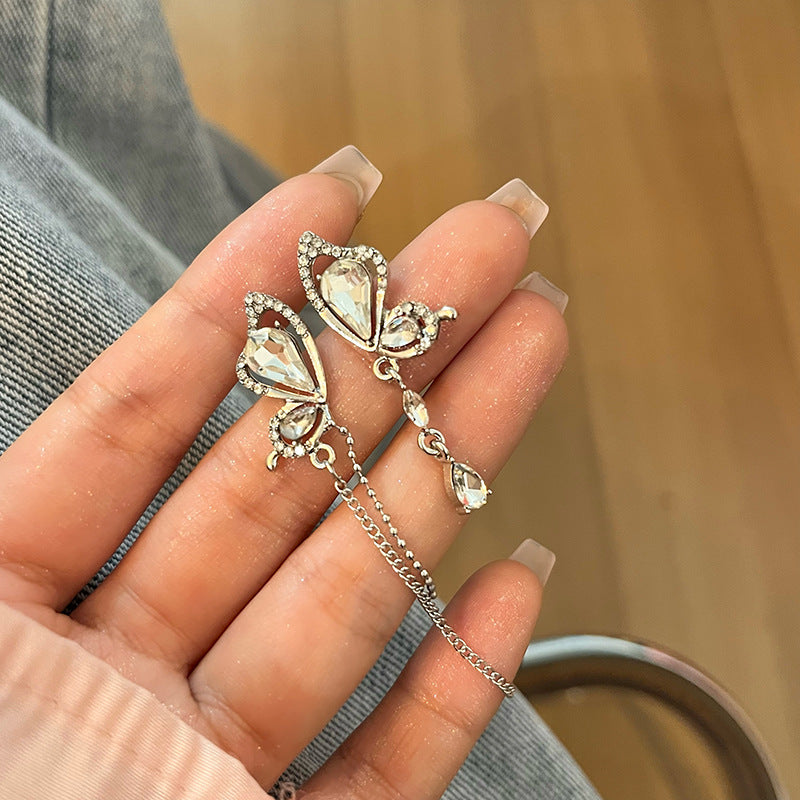 Wholesale Silver Zircon  Shell Flower Tassel Earrings