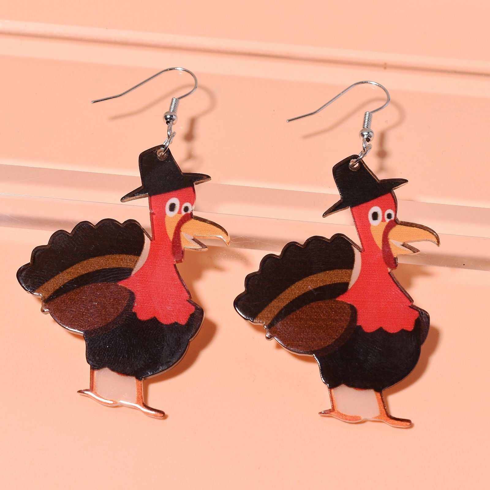 Wholesale Thanksgiving Cartoon Turkey Acrylic Earrings ACC-ES-Xunt004