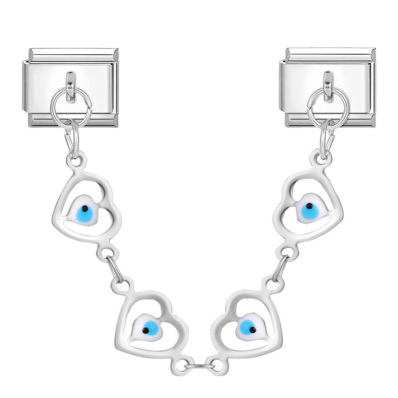 Wholesale Hearts and Love Italian Charms DIY square double-pendant Creative Stainless Steel Composable Bracelet