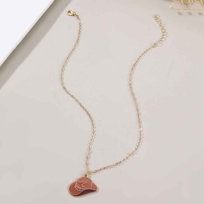 Wholesale Western Denim Series Pistol Boots Hat Oil Dropping Necklace