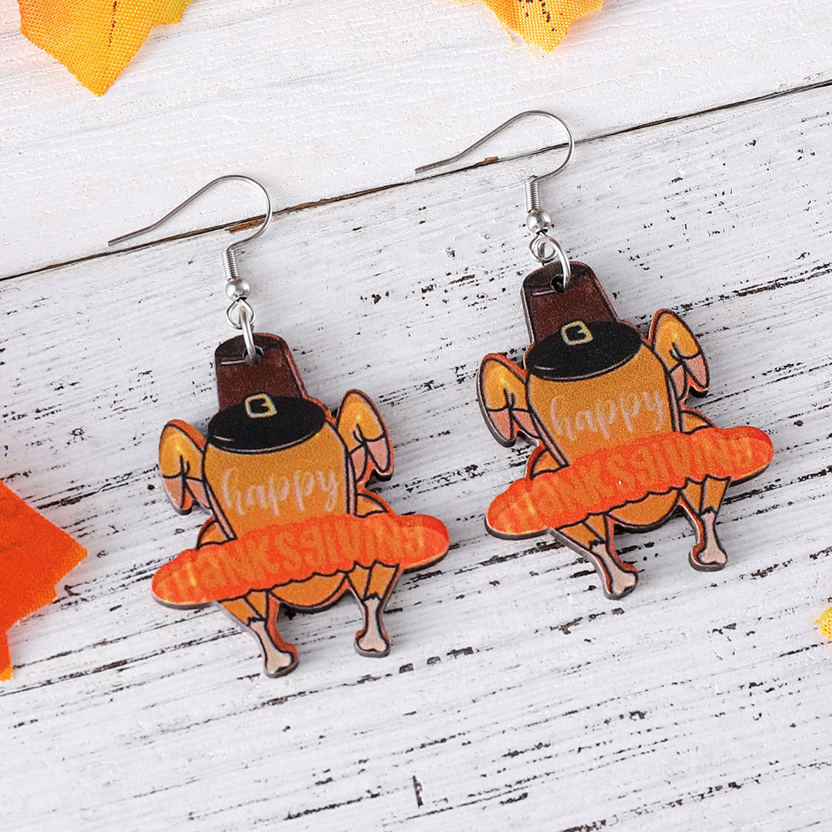 Wholesale Thanksgiving Day Pumpkin Pie Turkey Pendant Wood Earrings ACC-ES-ChuLian032