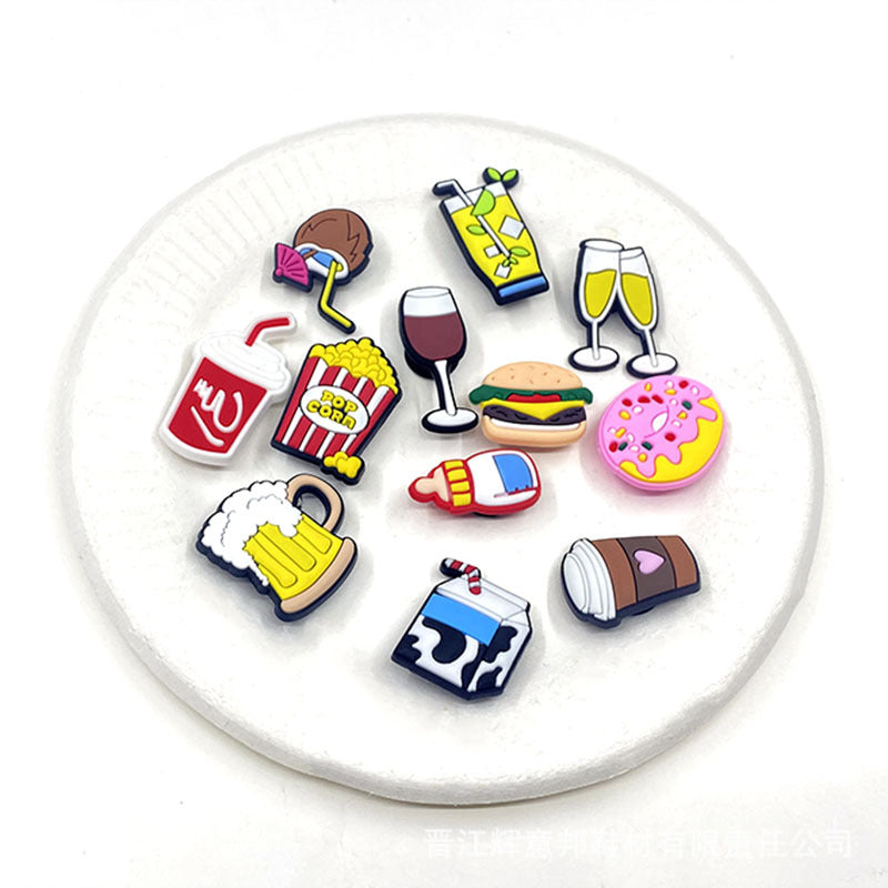 Wholesale 100pcs Food Hamburger Donut PVC Soft Rubber Shoe Buckle Decoration ACC-SC-YiBang001
