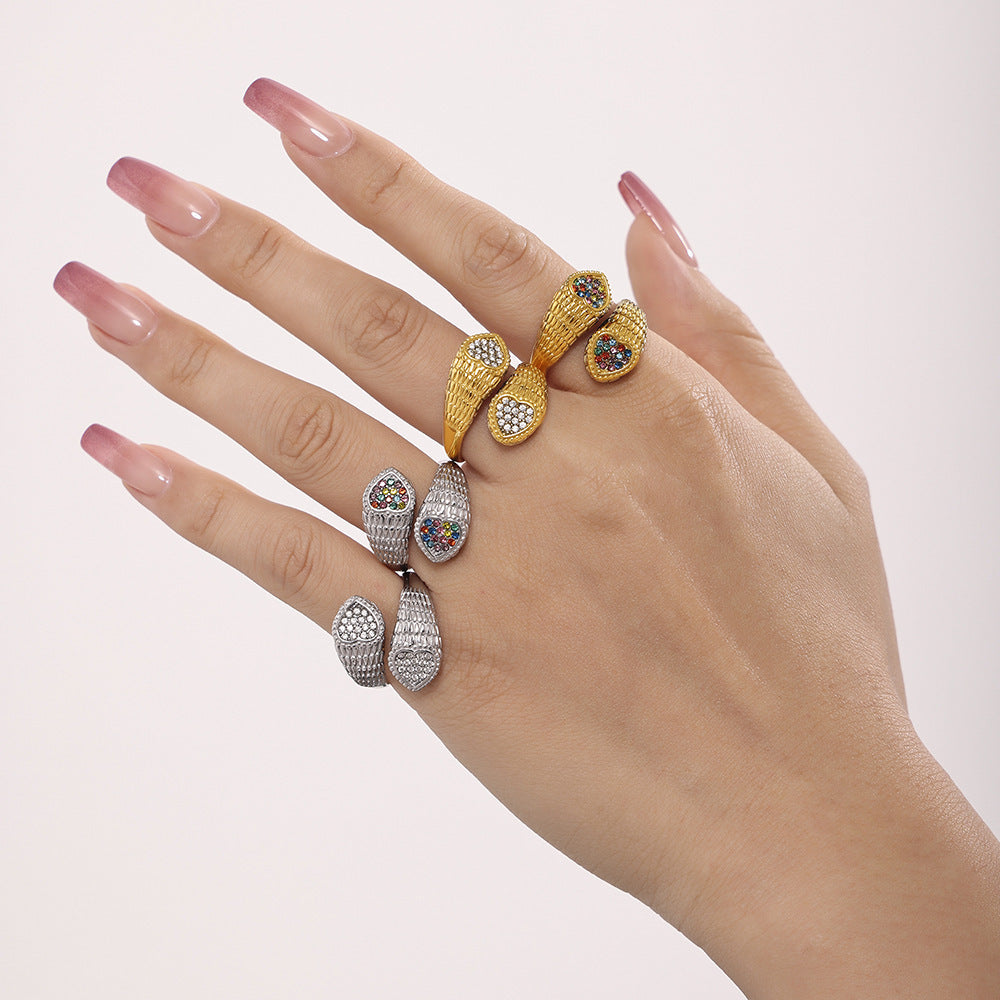 Wholesale Stainless Steel Serpentine Double Love  Adjustable Ring