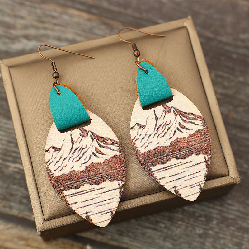 Wholesale  retro personalized landscape landscape River wooden earrings