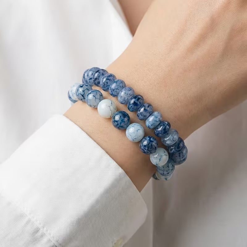 Wholesale Water Flow Blue Dot Stone Glass Bead Bracelet Fashion Accessory Gift Boutique Resale
