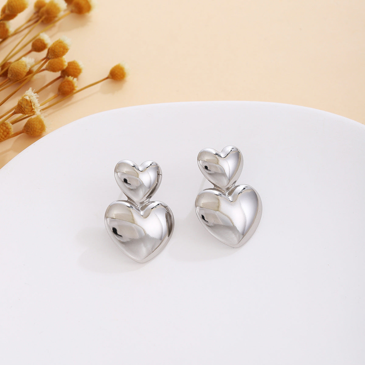 Wholesale Silver Textured Triangle Heart Earrings