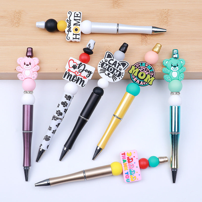 Wholesale 20pcs Cat MOM Silicone Focal Beads DIY Beaded Pen Accessories Mother's Day ACC-BDS-HeXing024