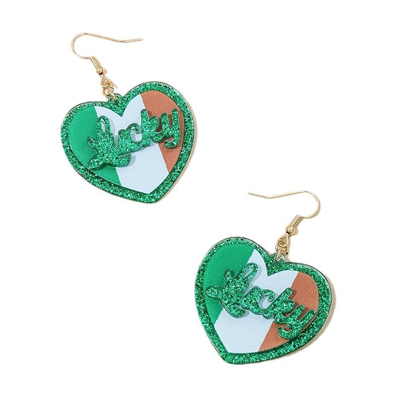 Wholesale Colorful St. Patrick Love English Lucky Earrings