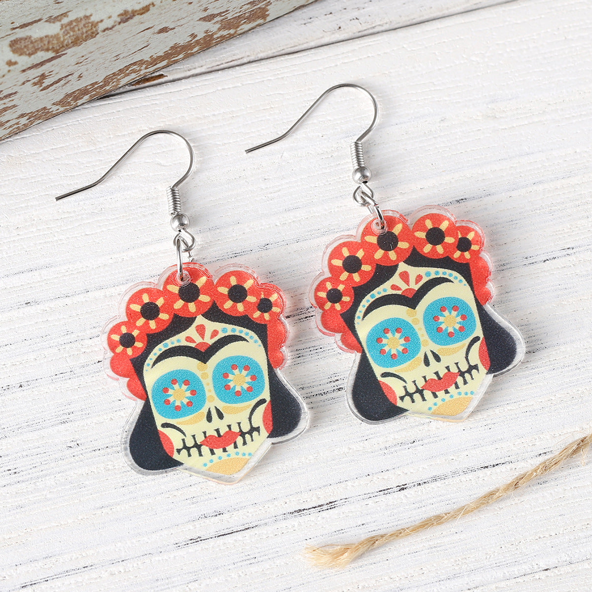 Wholesale Mexican Sombrero Marigold Skull Pendant Earrings