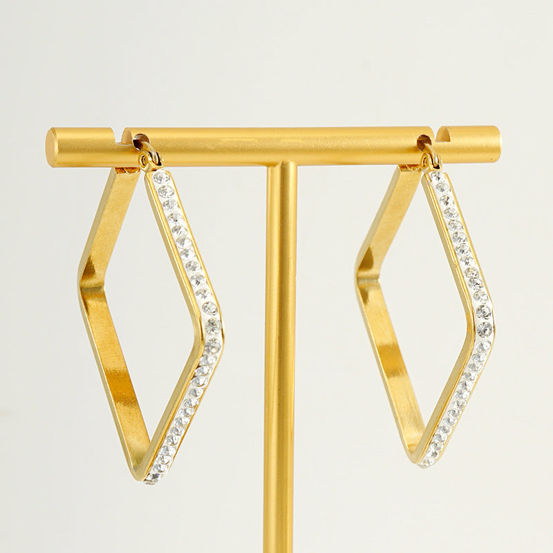 Wholesale  stainless steel 18K earrings diamond geometric lines  hoop earrings