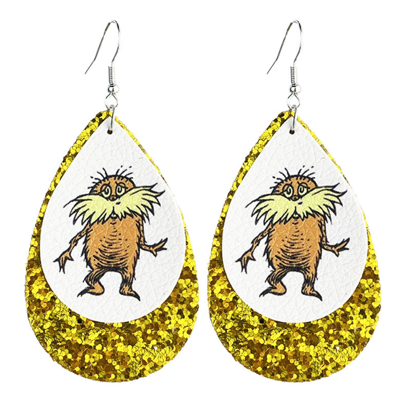 Wholesale 2 Pairs/pack Leather Printed Cute Teacher Reading Earrings ACC-ES-HY216