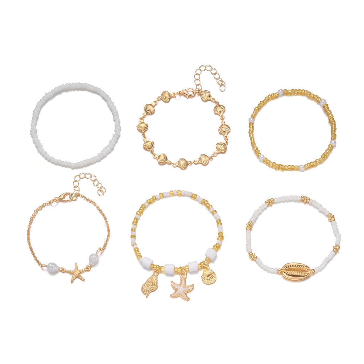 Wholesale Bohemian Beach Bracelet Set For Women Summer Vacation Starfish Shell Turtle Glass Seed Beads Handmade Fashion Accessory
