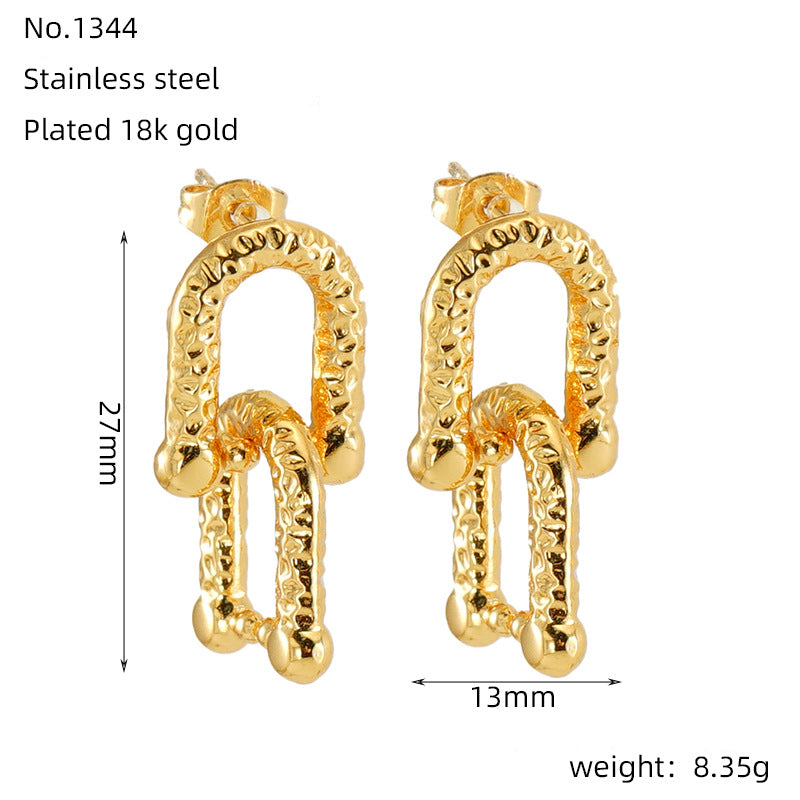 Wholesale Stainless steel  pleated retro horseshoe buckle earrings  exaggerated creative earrings
