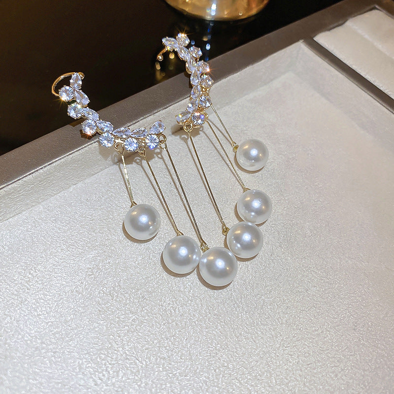 Wholesale silver needle pearl diamond geometric long earrings
