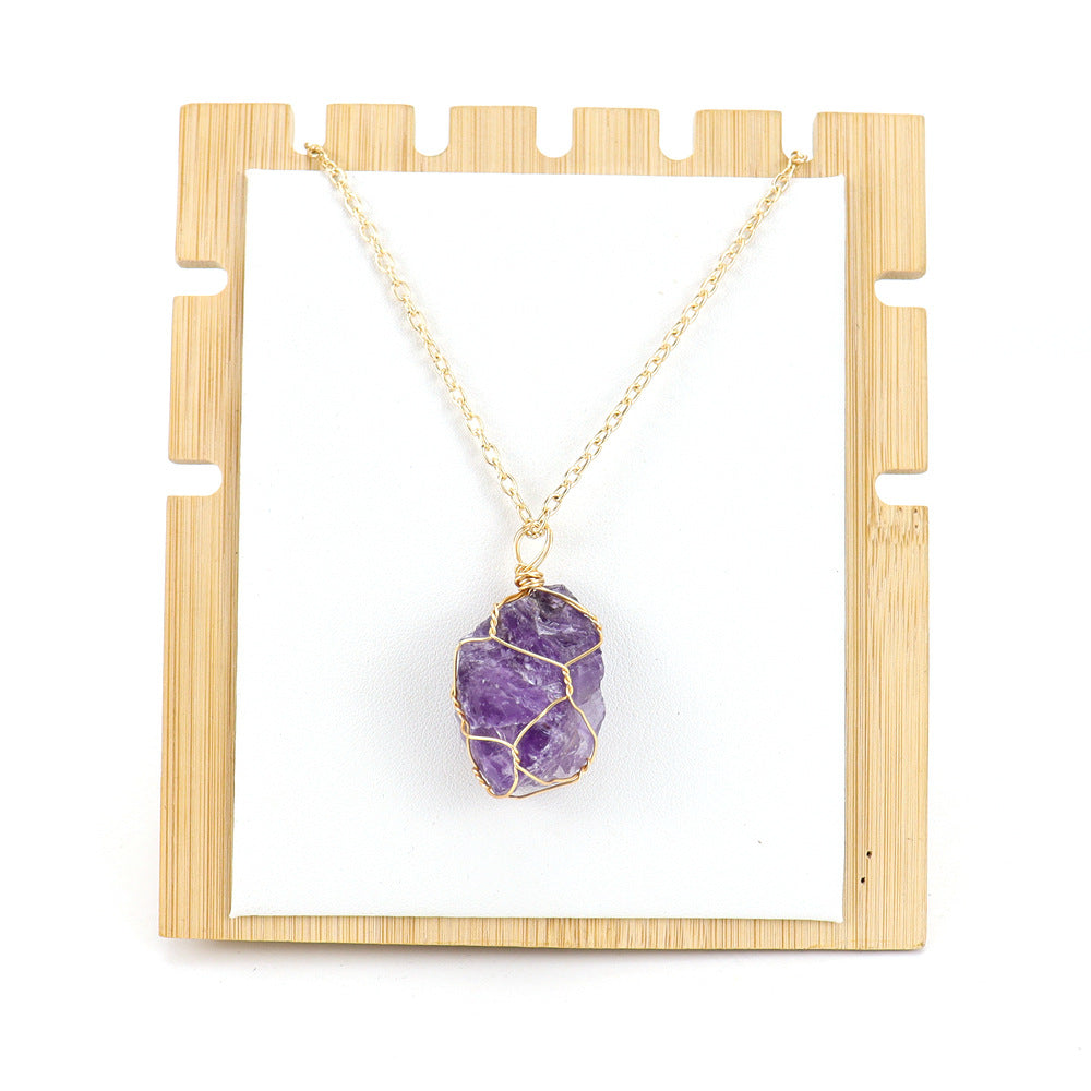 Wholesale Irregular Natural Crystal Tiger Stone Original Stone Pendant  Necklace