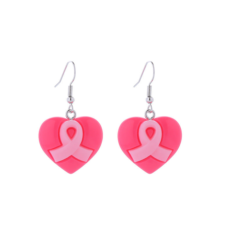 Wholesale Bow Pink Ribbon Preventive Breast Health Resin Earrings