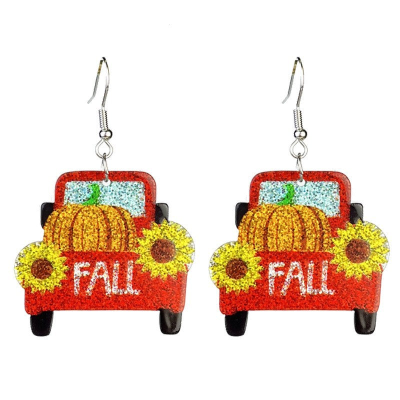 Wholesale Shining Autumn Thanksgiving Turkey Pumpkin Pie Maple Leaf Coffee Sunflower Earrings