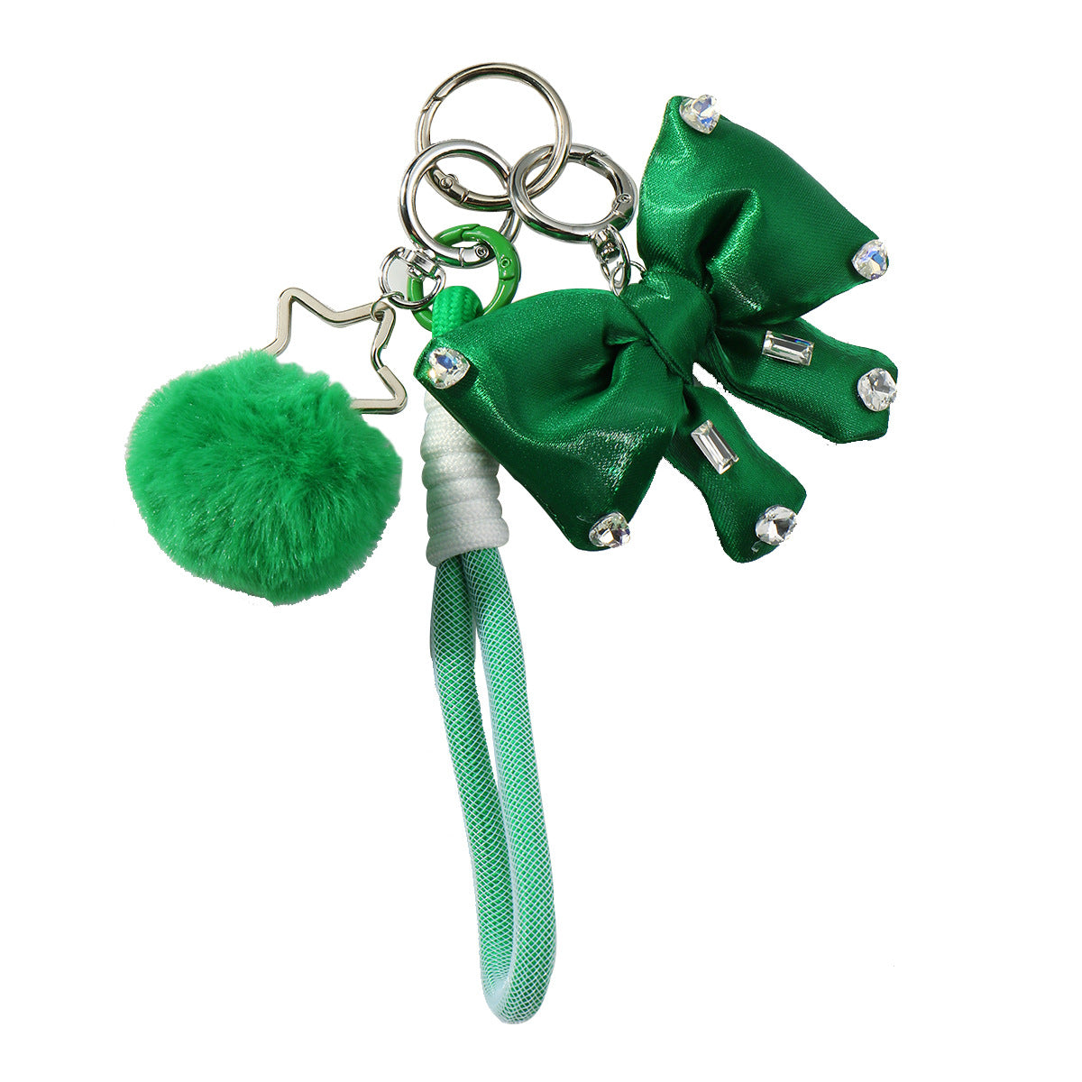 Wholesale Zinc alloy leather green pom-pom bow turtle keychain