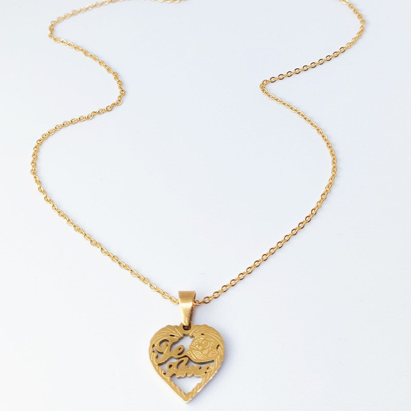Wholesale Stainless Steel Gold Heart-Shaped I Love You Pendant Necklace