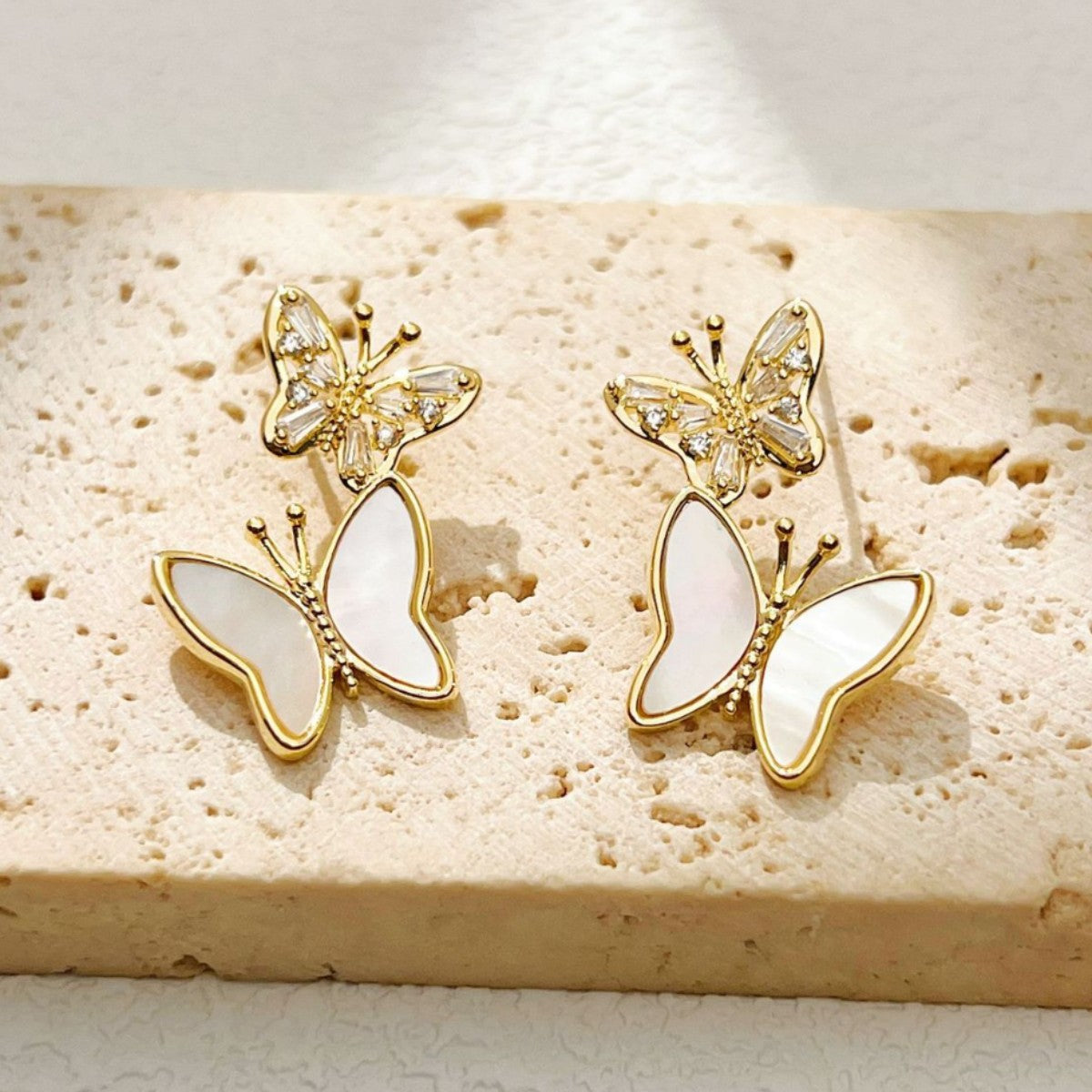 Wholesale  Versatile White Shell Butterfly Earrings