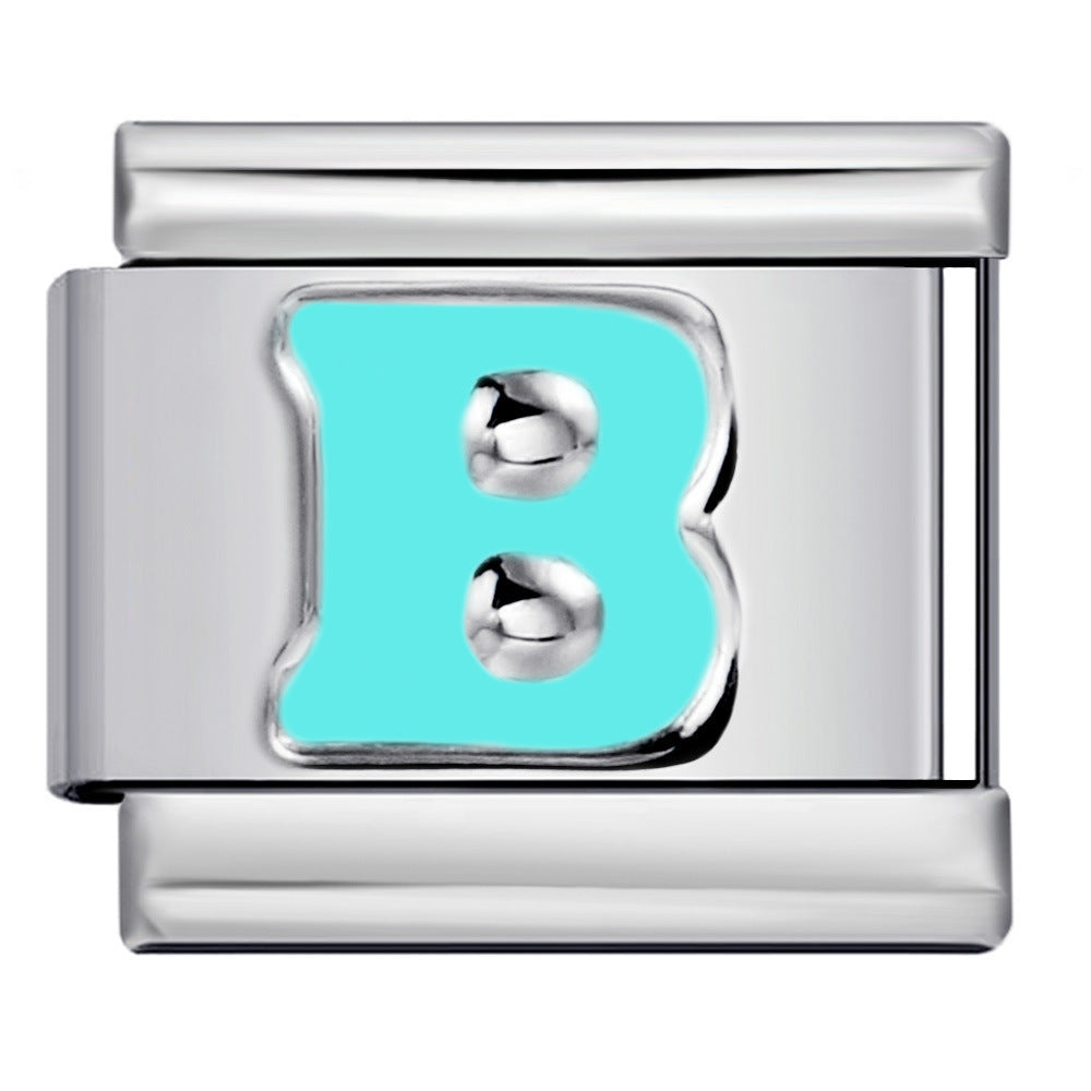 Wholesale 10pcs Italian Charm Bracelet 9mm DIY Splicing Sky Blue English Letters Stainless Steel Composable Bracelet