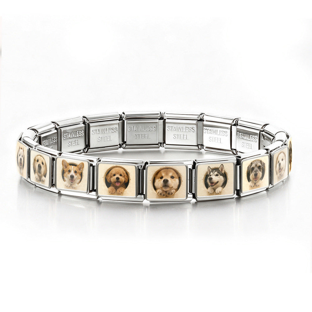 Wholesale Cute Pet Dog Design Handmade Stainless Steel Modular Bracelet DIY Accessory