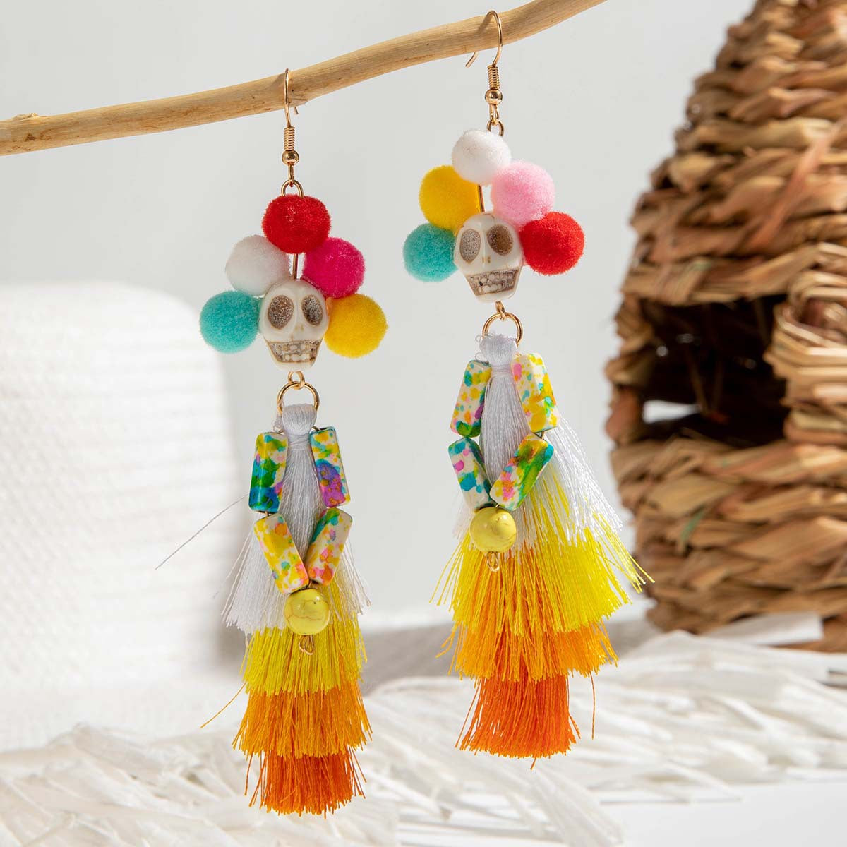 Wholesale   funny  skull tassel rice beads earrings