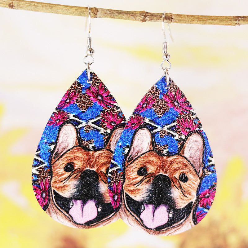 Wholesale Cute Dog Teardrop Shape PU Leather Earrings