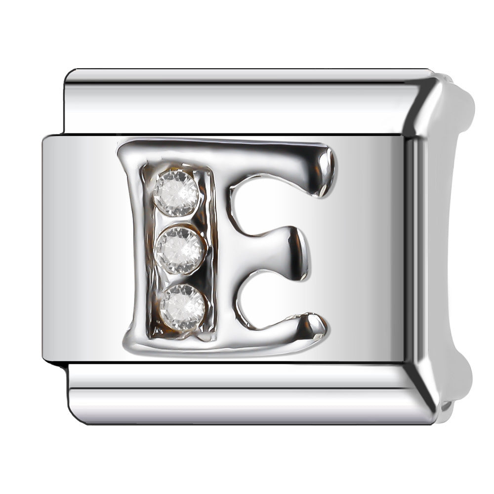 Wholesale Italian Charm Bracelet 9mm DIY Diamond English Letter   Creative Stainless Steel Composable Bracelet