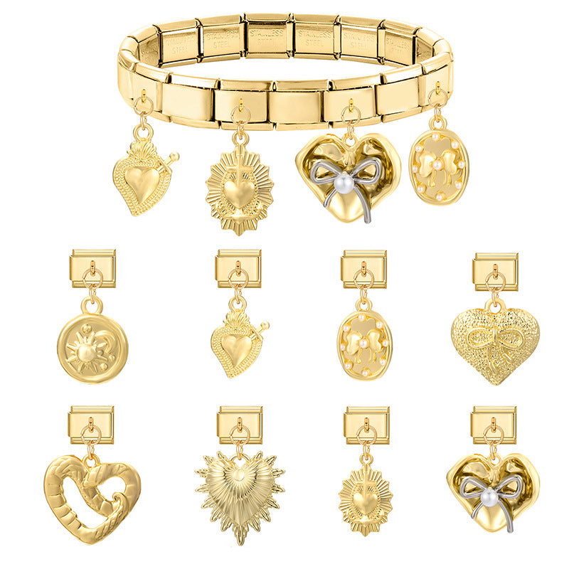 Wholesale Italian Charm Bracelet 9mm DIY Splicing Heart Pendant Stainless Steel Composable Bracelet