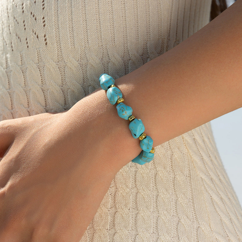 Wholesale Handmade Pine Stone Turquoise Clavicle Necklace Set Retro Blue Beaded Jewelry Accessory Gift