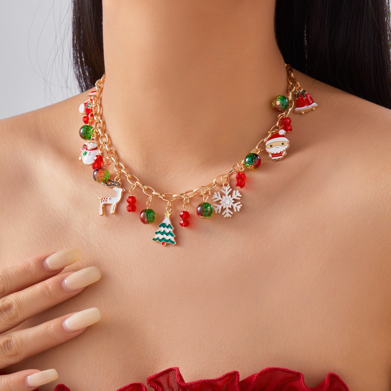 Wholesale Christmas tree snowflake elk necklace