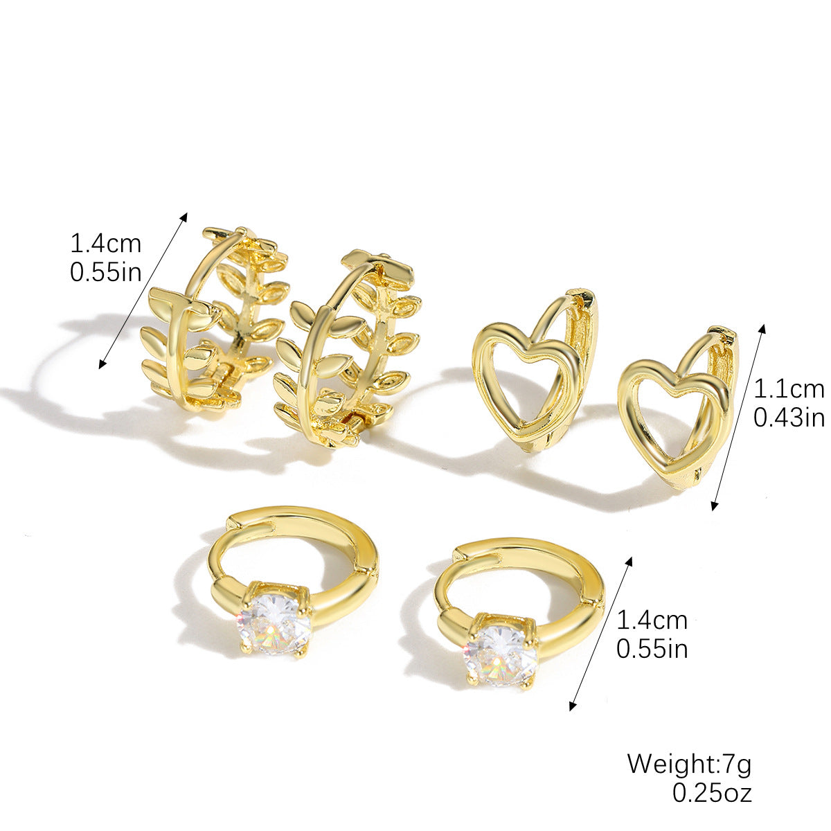 Wholesale Irregular one card three pairs of copper zircon earrings set