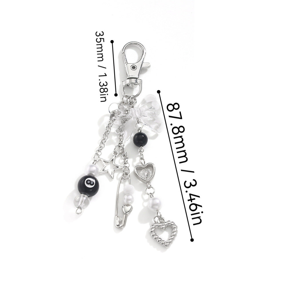Wholesale Billiard Black 8 Keychain Pendant Acrylic Heart Bead Bow Charm Fashion Decorative Accessory Gift