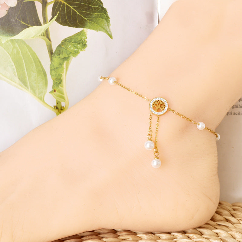 Wholesale Pearl Chain Butterfly Tassel Anklets ACC-AS-JinLang002