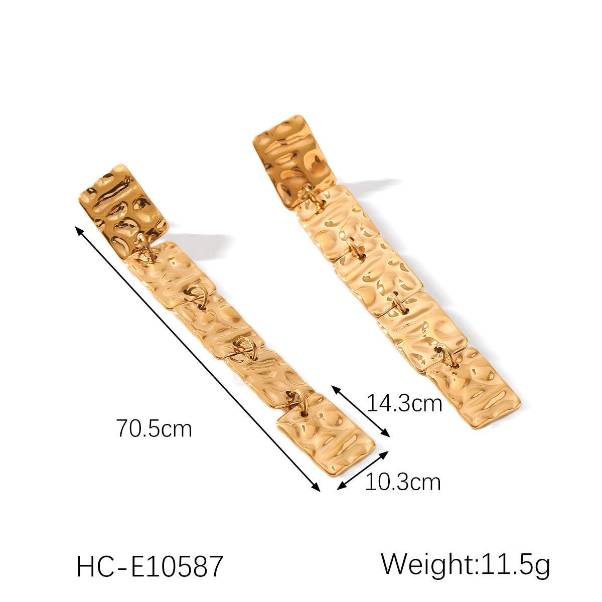 Wholesale  Stainless Steel 18K Gold Square Lava Pattern Long Tassel Earrings