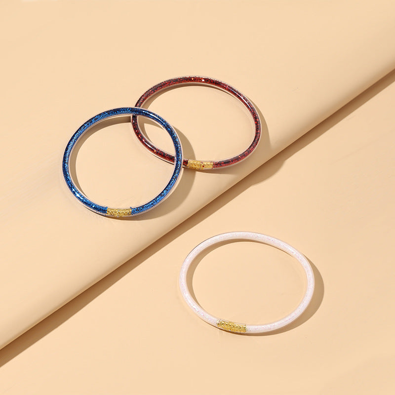 Wholesale Independence Day Sequins Silicone Bangle 3 Piece Set Fashion Jewelry Accessory For Everyday Casual Wear And Boutique Resale