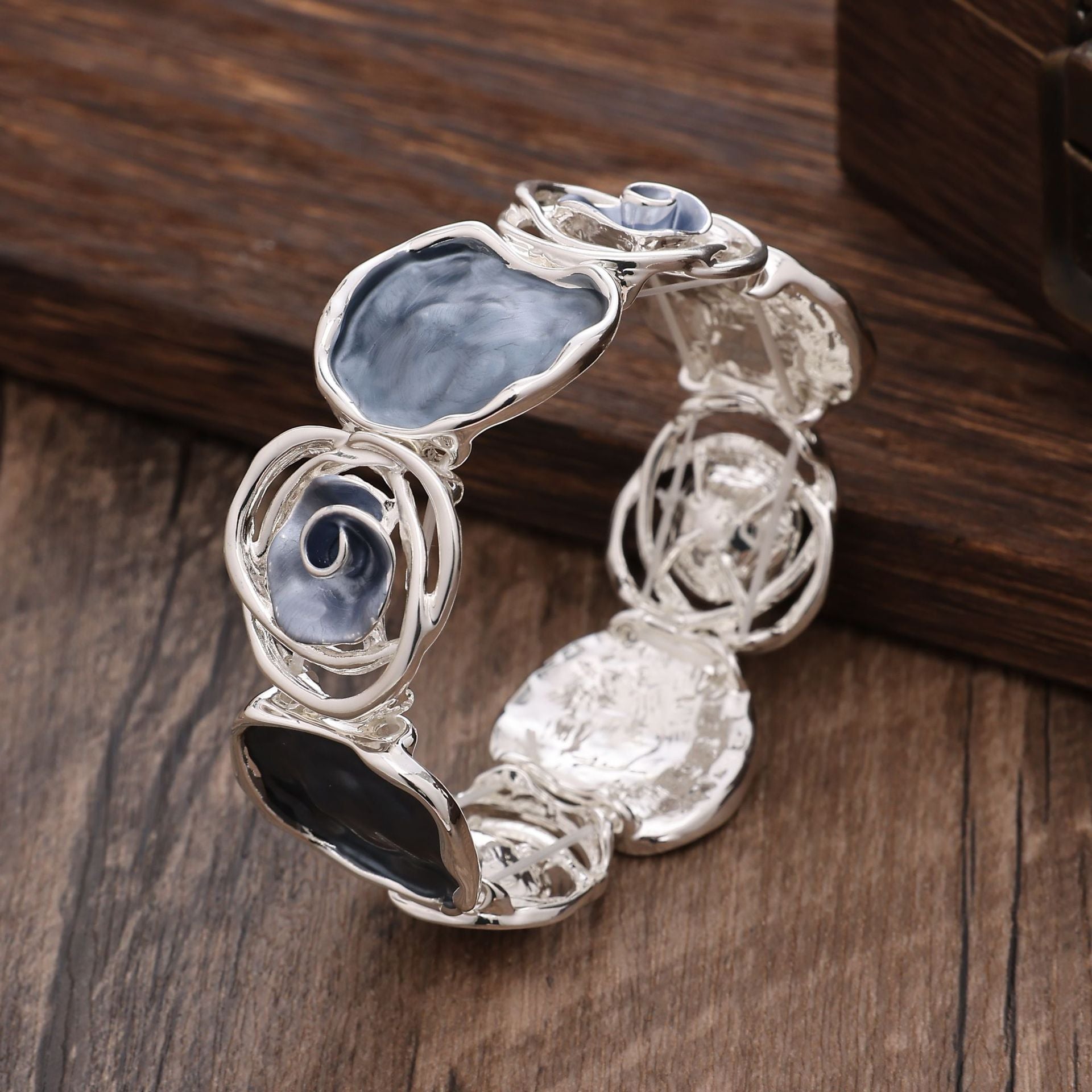 Wholesale Colorful Oil Painting Rose Flower Elastic Bracelet