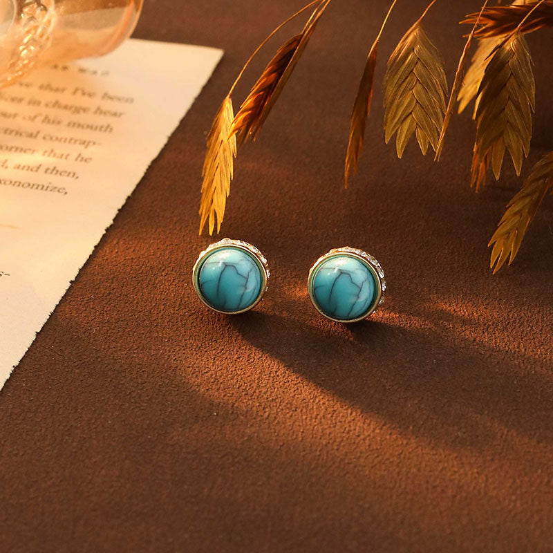 Wholesale Retro Turquoise Earrings,  High-End,  Accessible Luxury,  Niche Earrings,  925 Silver Needle Stud Earrings,  Bohemian Earrings