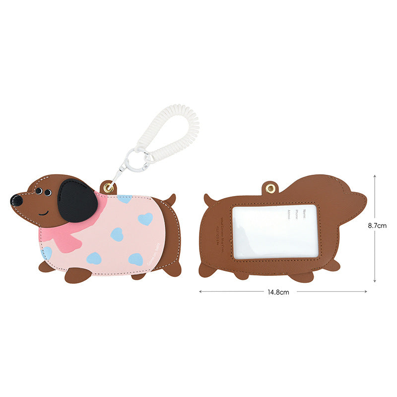 Wholesale Cartoon Dachshund Leather Card Holder Keychain Cute Student Gift Fashion Bag Charm
