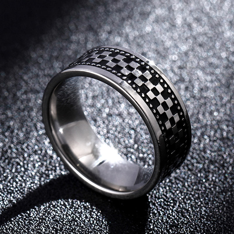 Wholesale 8mm Men's Titanium Steel Retro Fish Pattern Blackened Rings ACC-RS-GouYa005