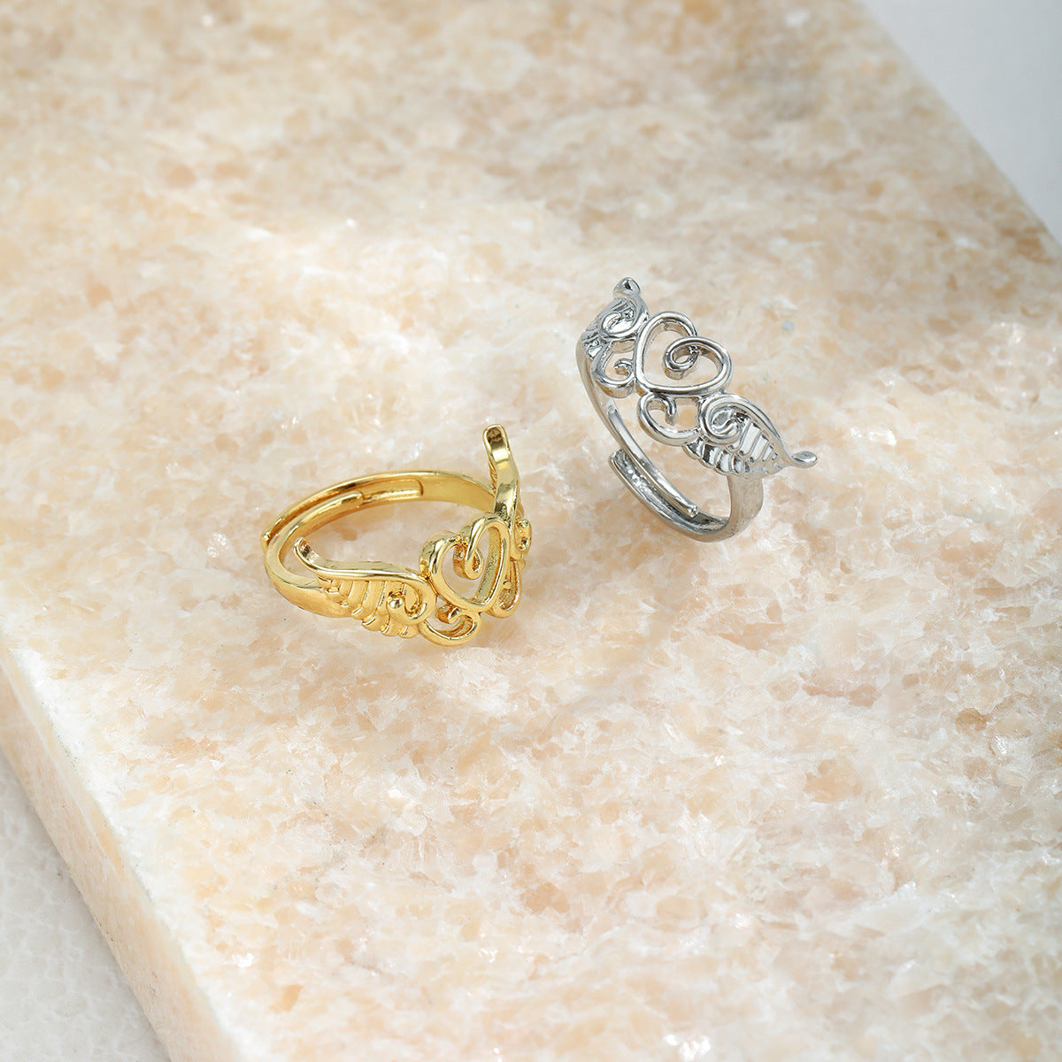 Wholesale Hollow Love Gold-plated Wings Open Adjustable Ring ACC-RS-QingHe007