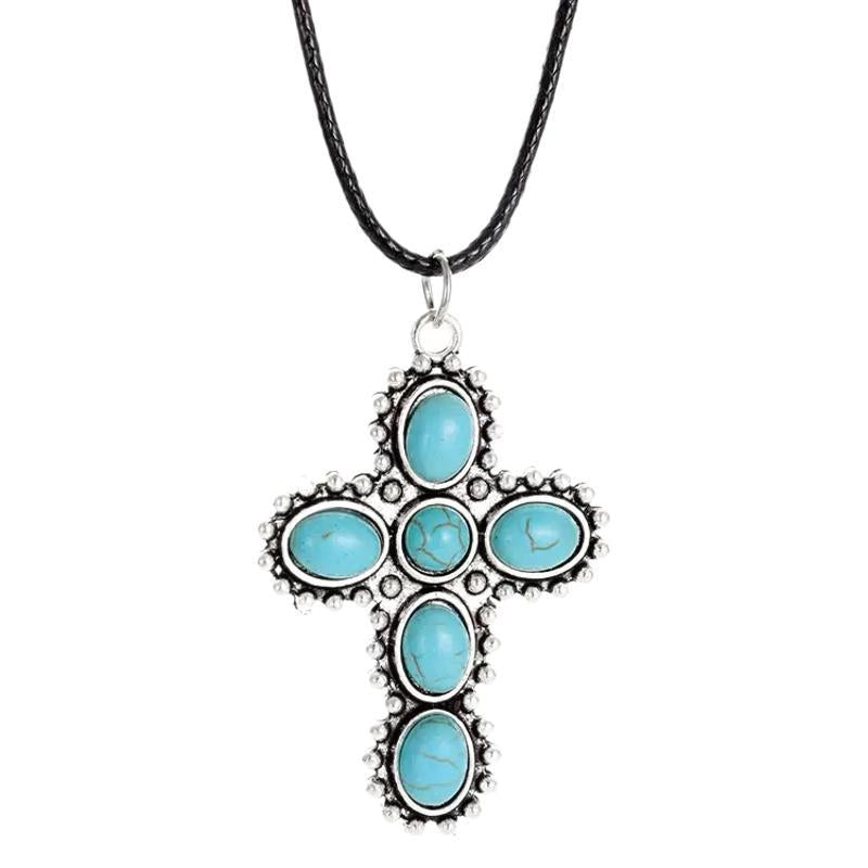 Wholesale Vintage Cross Turquoise Pendant Necklace