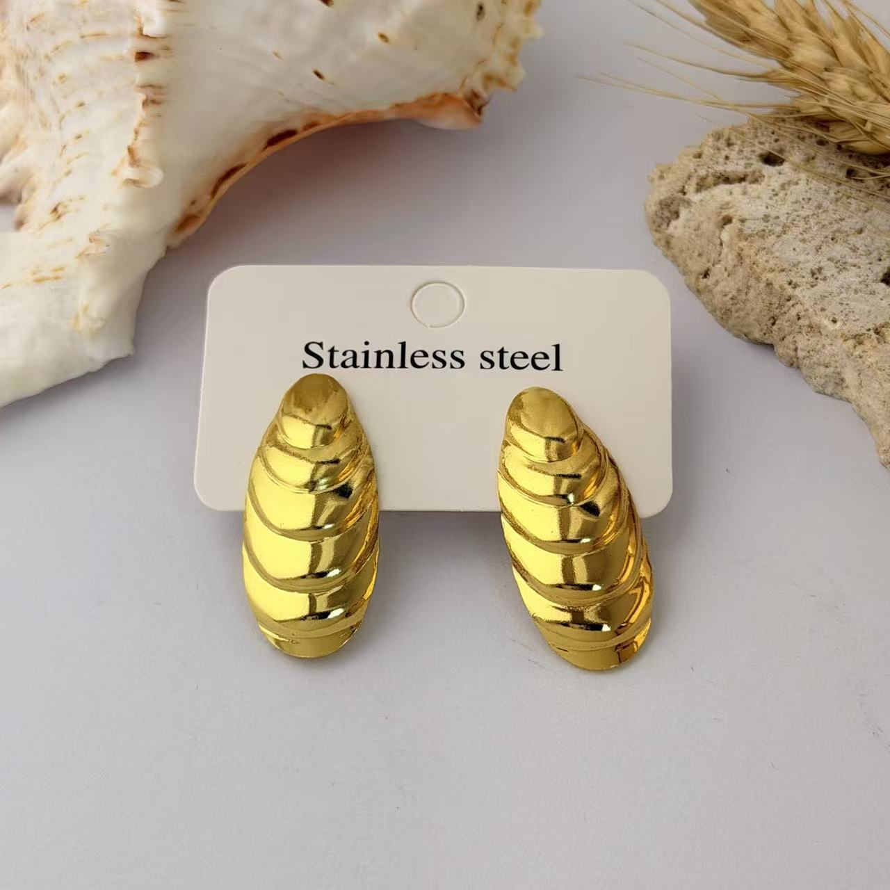 Wholesale Geometric Pleated Earrings 304 Stainless Steel Fashion Jewelry for Women