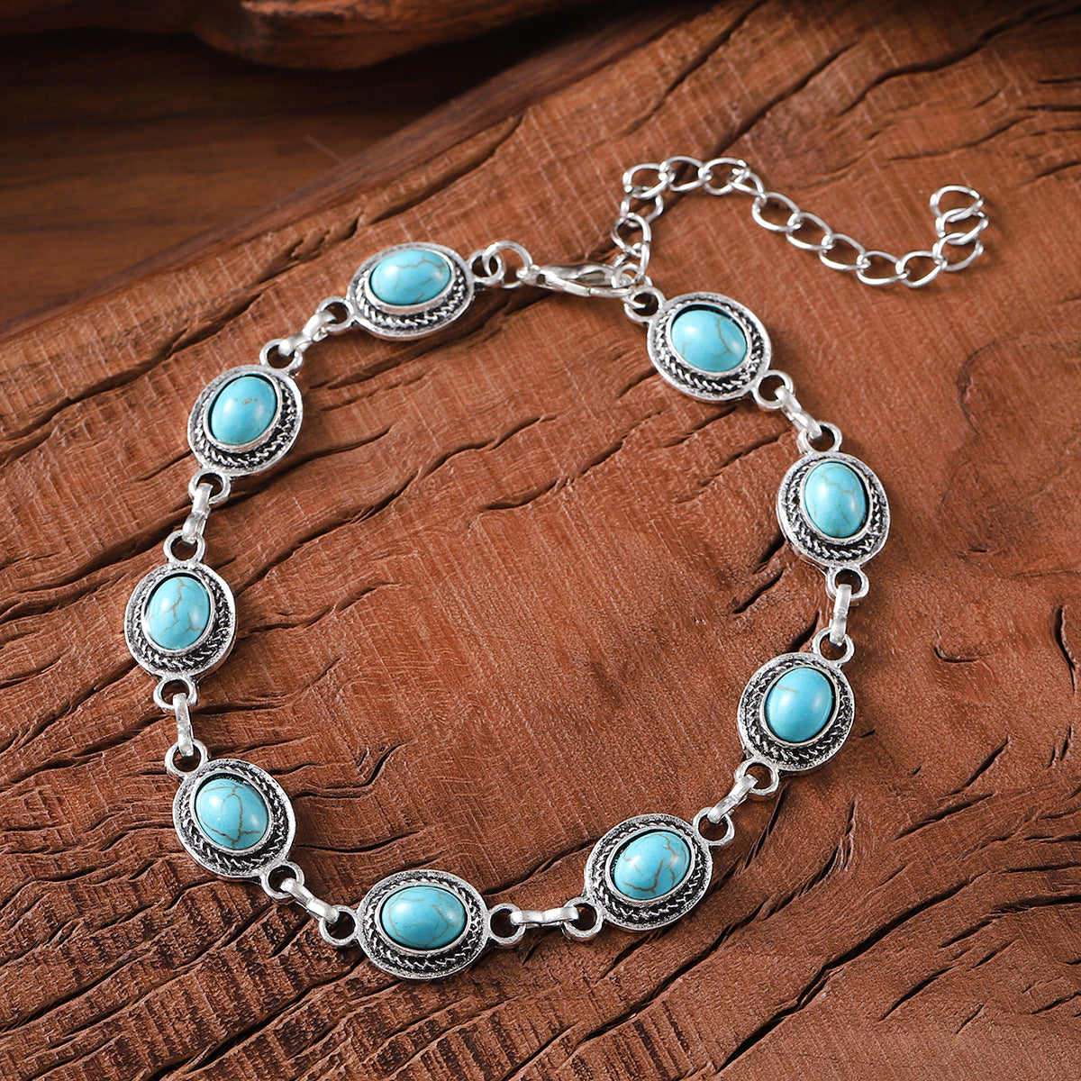 Wholesale Electroplated Zinc Alloy Turquoise Inlay Retro Bohemian Bracelet for Women Everyday Jewelry Accessory