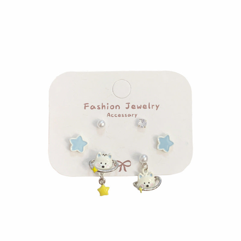 Wholesale Childlike and Cute Puppy Earrings with Tassels Silver Needles Earrings